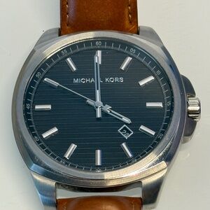 Michael Kors Men’s Watch MK-8659 Brown Leather Strap Black Dial